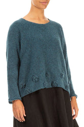 Flowers Teal Wool Sweater 3