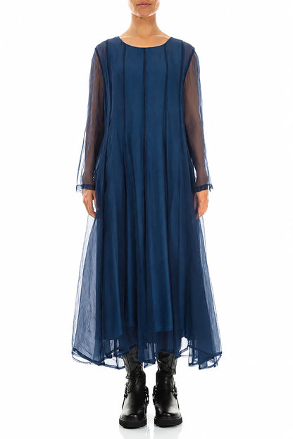 Fließendes azurblaues Seiden-Chiffonkleid