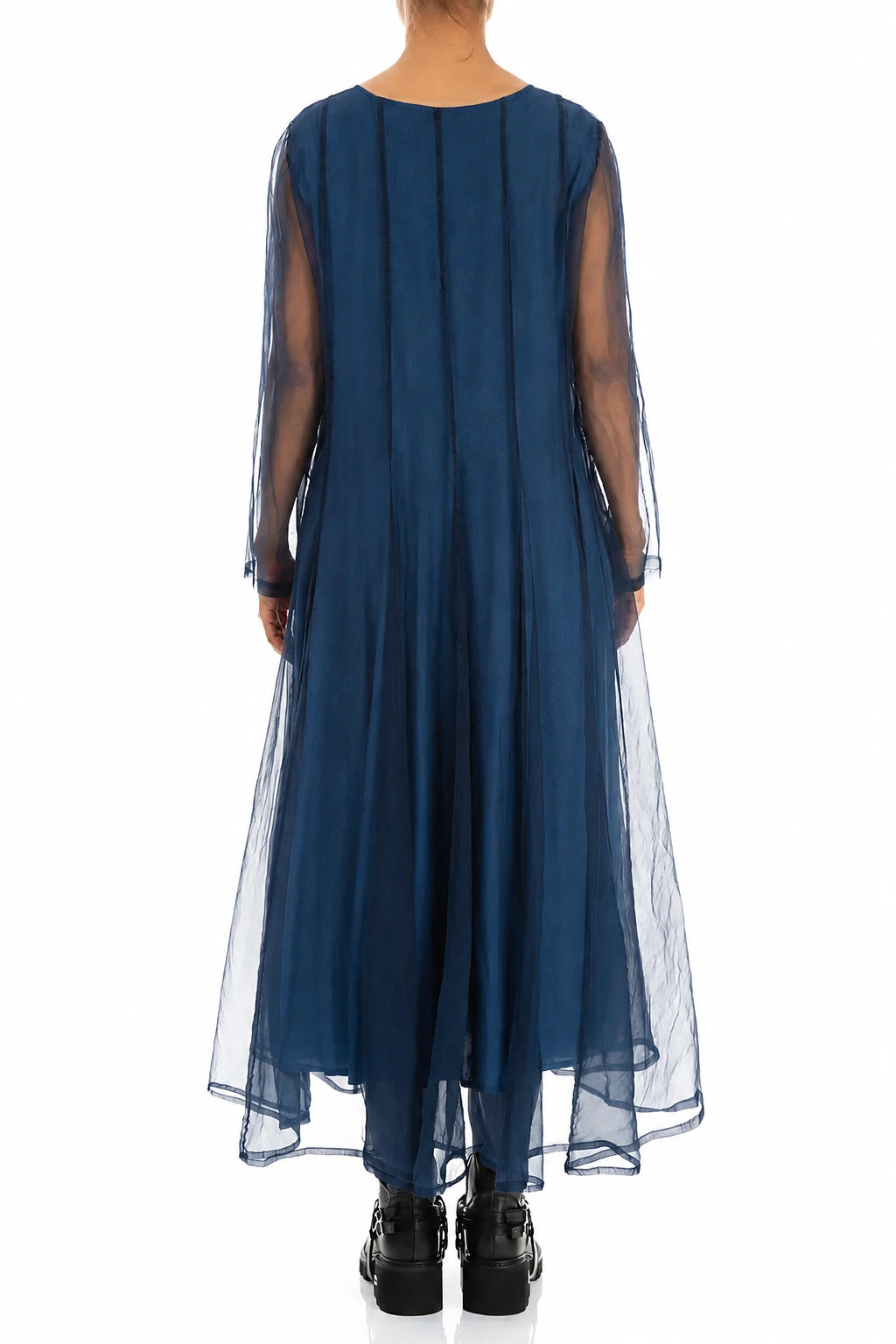 Fließendes azurblaues Seiden-Chiffonkleid