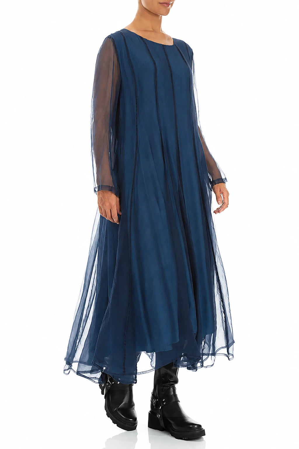 Fließendes azurblaues Seiden-Chiffonkleid
