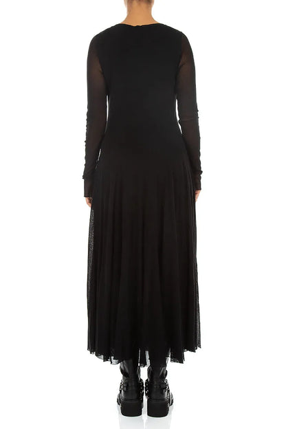 Flowing Black Mesh Soft Cotton Dress