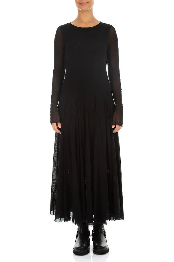 Flowing Black Mesh Soft Cotton Dress 1