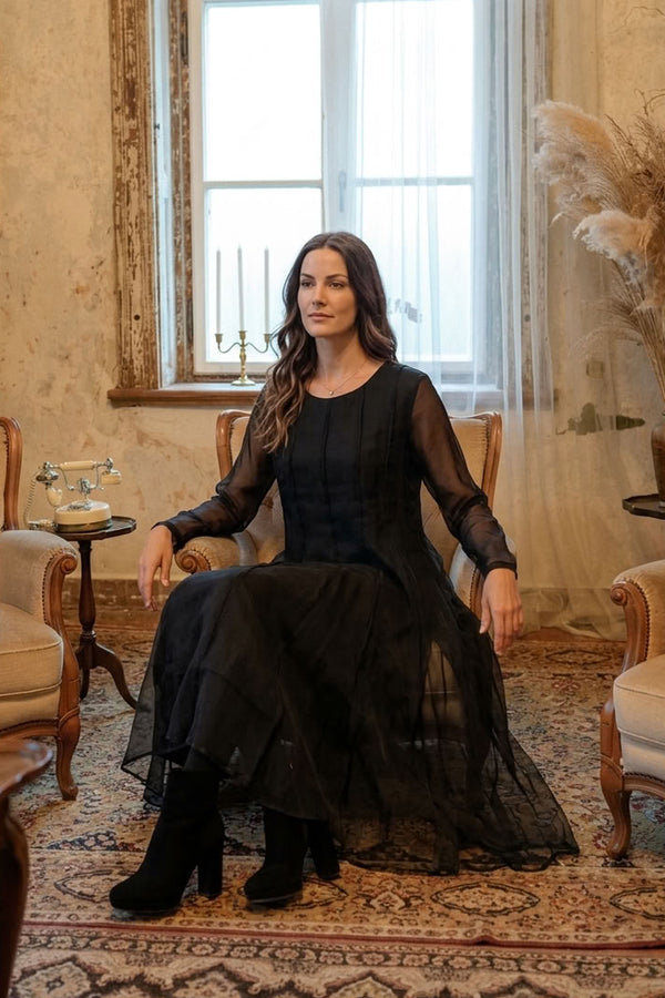 Flowing Black Silk Chiffon Dress