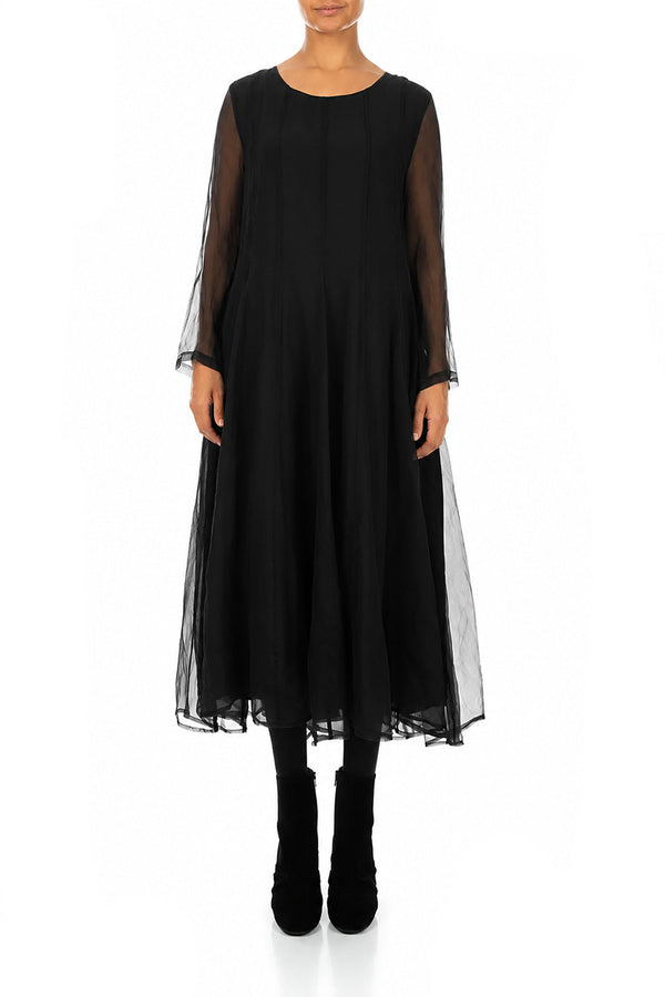 Flowing Black Silk Chiffon Dress