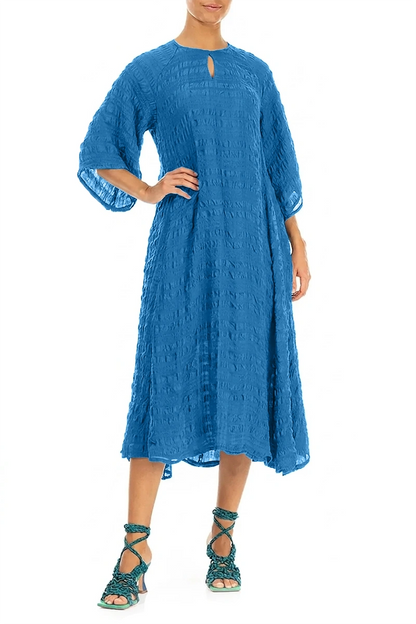 Flowing Cobalt Blue Layered Silk Dress 4