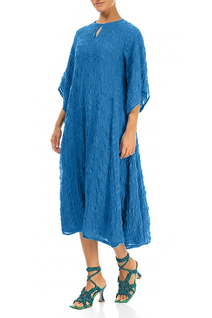Flowing Cobalt Blue Layered Silk Dress 3