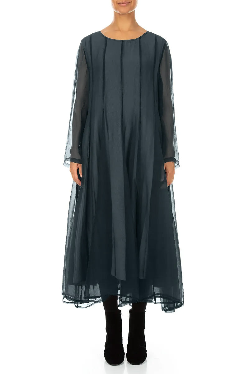 Robe fluide en mousseline de Soie Turquoise profond