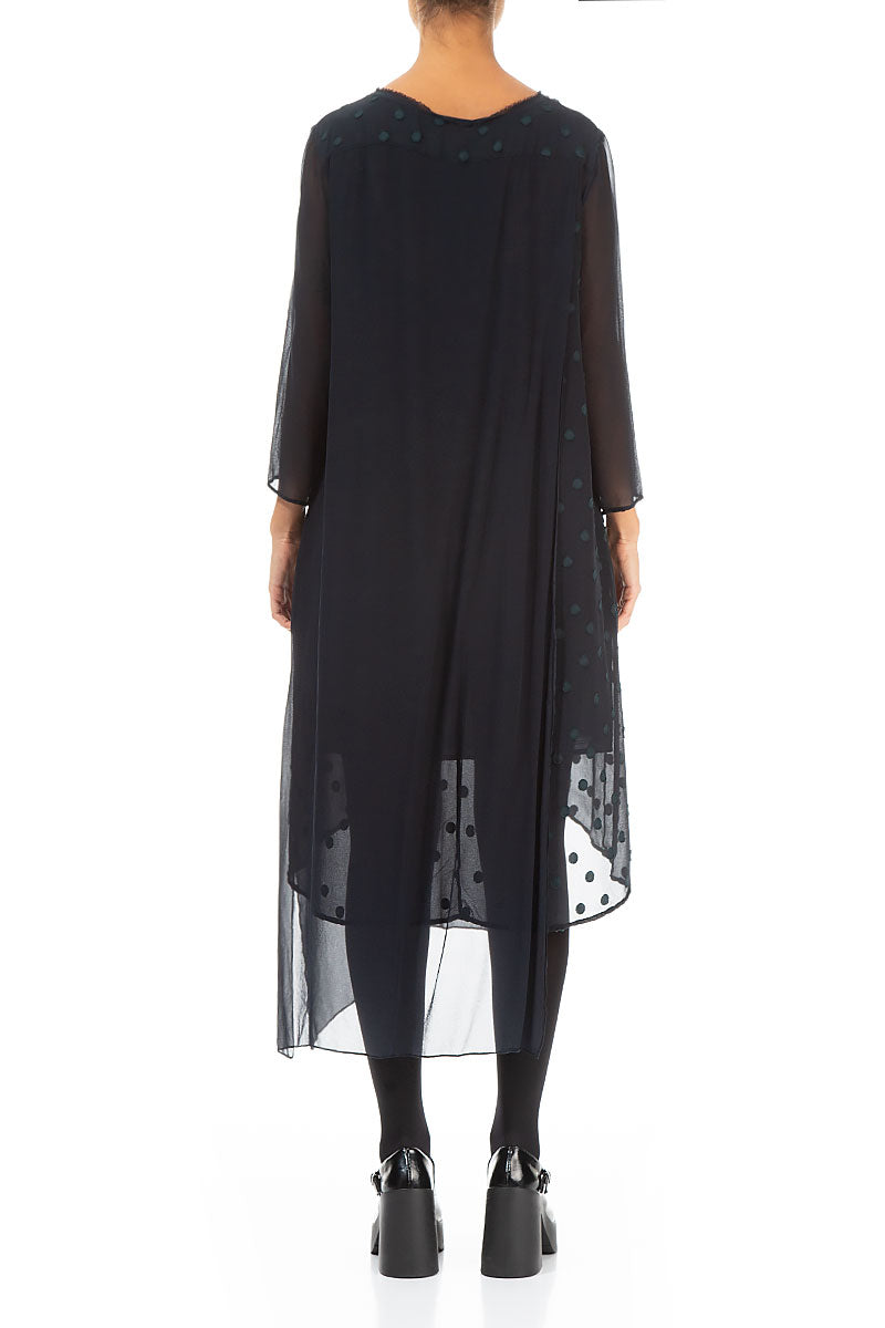 Flowing Dotty Dark Forest Silk Dress 4