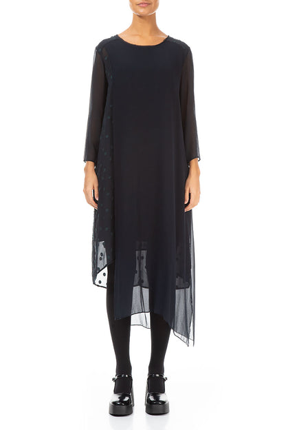 Flowing Dotty Dark Forest Silk Dress 1