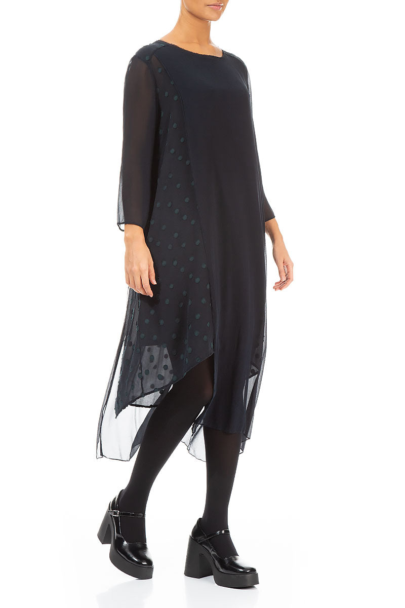 Flowing Dotty Dark Forest Silk Dress 2