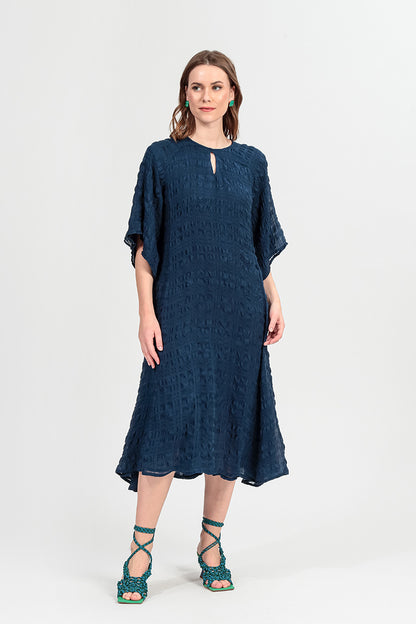 Flowing Navy Layered Silk Dress