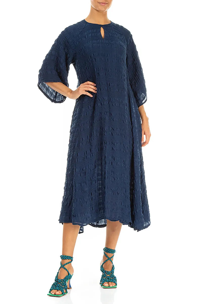 Flowing Navy Layered Silk Dress