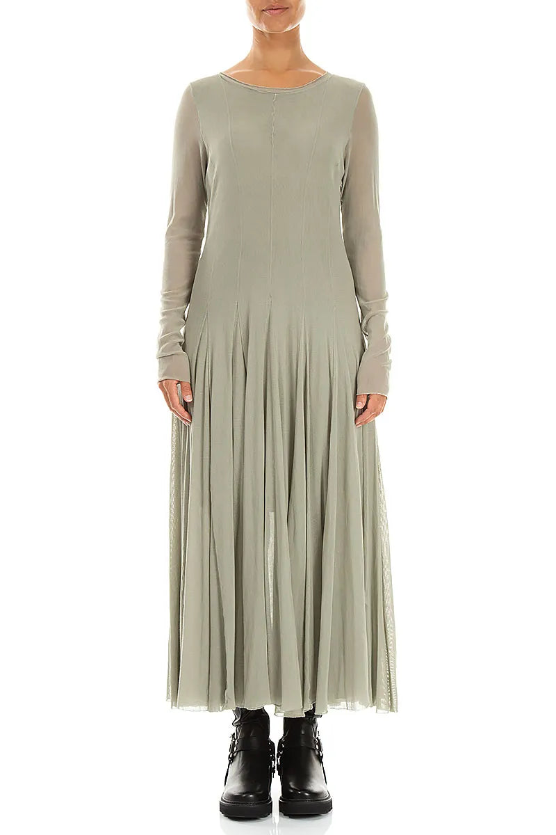 Flowing Olive Mesh Soft Cotton Dress 1