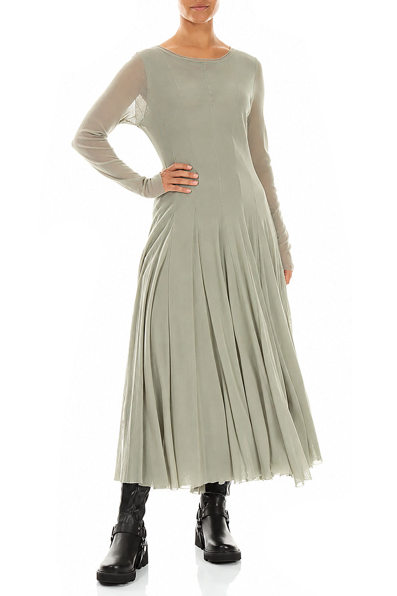 Flowing Olive Mesh Soft Cotton Dress 4