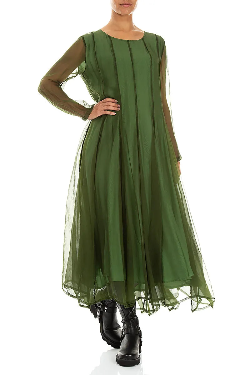Flowing Shamrock Green Silk Chiffon Dress 5