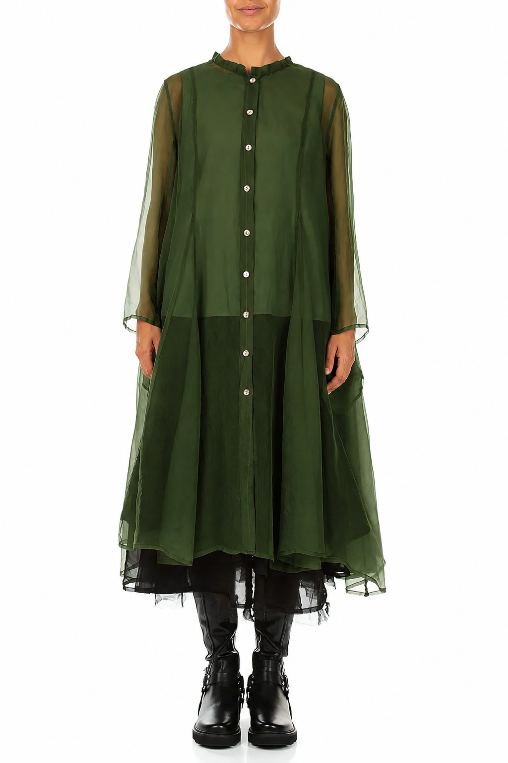Flowing Shamrock Green Silk Chiffon Jacket 1