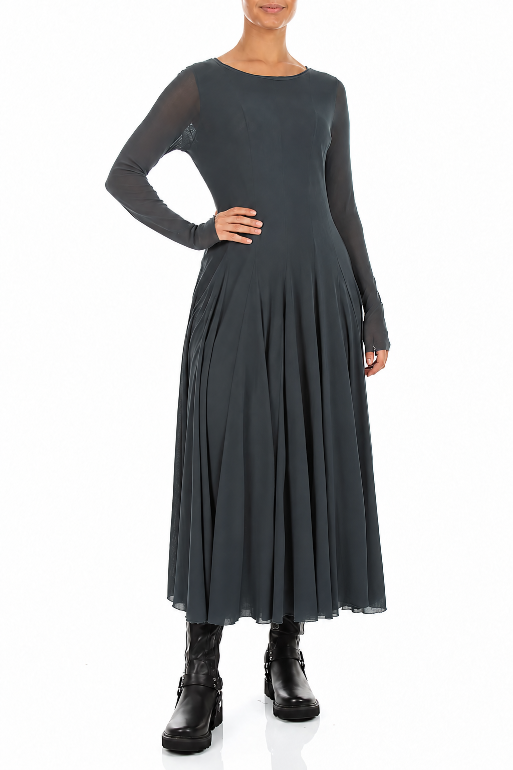Flowing Slate Mesh Soft Cotton Dress 5