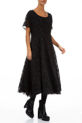 Flowy Black Bubbles Silk Dress 4