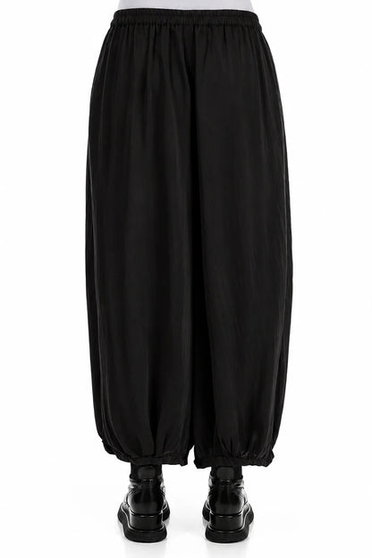 Flowy Black Silk Bamboo Trousers 2