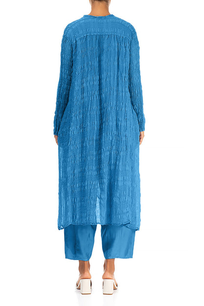 Veste fluide en soie légère bleu cobalt