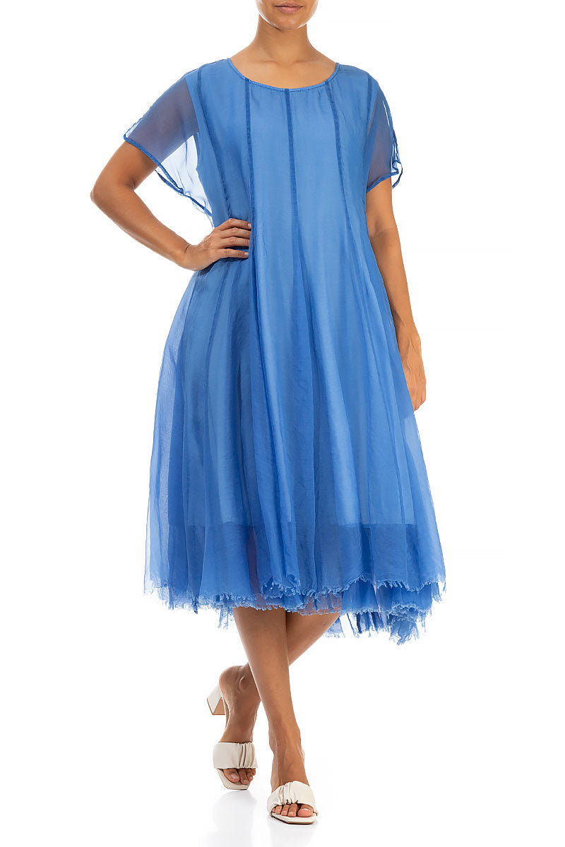 Flowy Cornflower Silk Chiffon Dress 5
