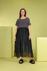 Flowy Graphite Mesh Silk Dress 6