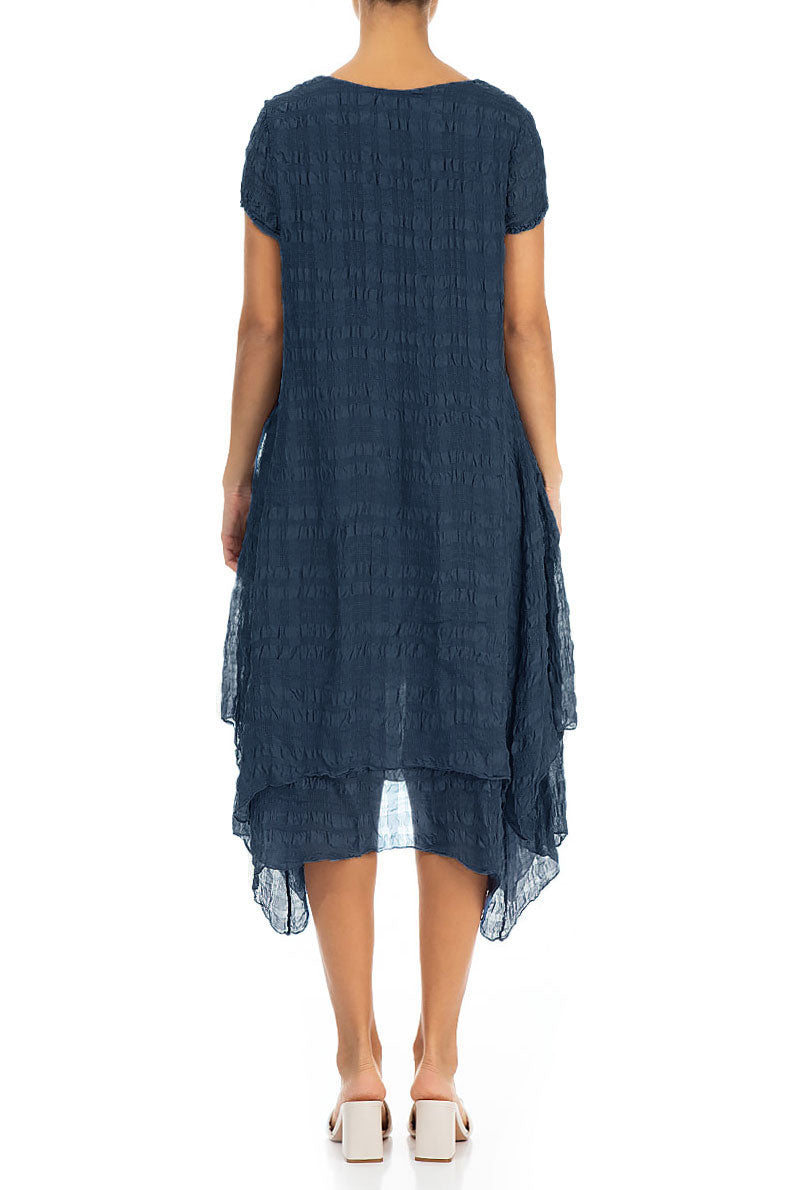 Flowy Layered Denim Blue Silk Dress 2