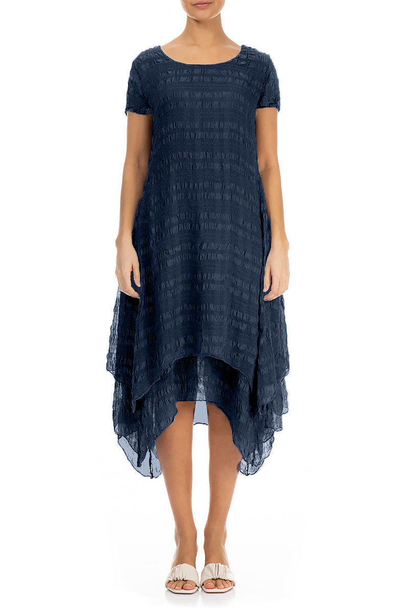Flowy Layered Navy Light Silk Dress 1