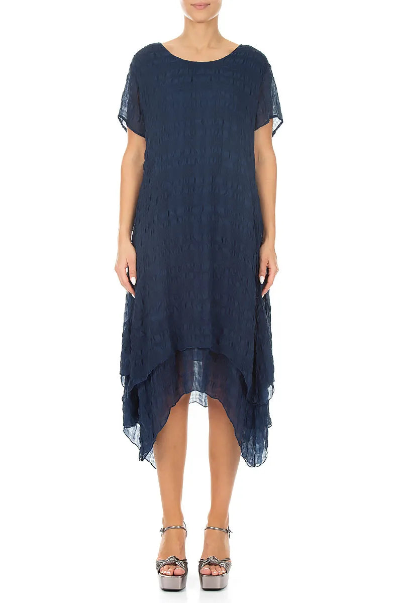 Flowy Layered Navy Light Silk Dress
