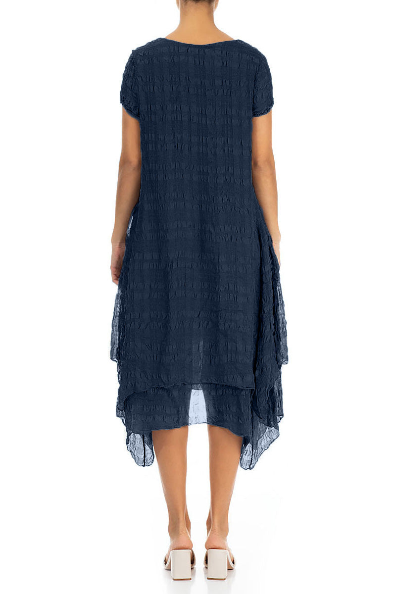 Flowy Layered Navy Light Silk Dress 2