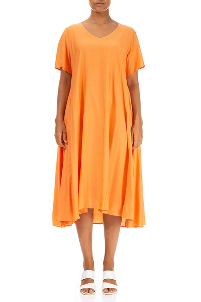 Flowy Neon Orange Silk Bamboo Dress 1