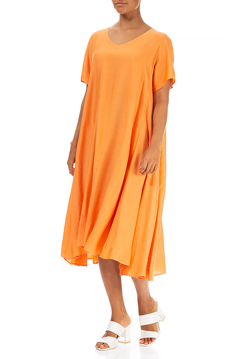 Flowy Neon Orange Silk Bamboo Dress 3