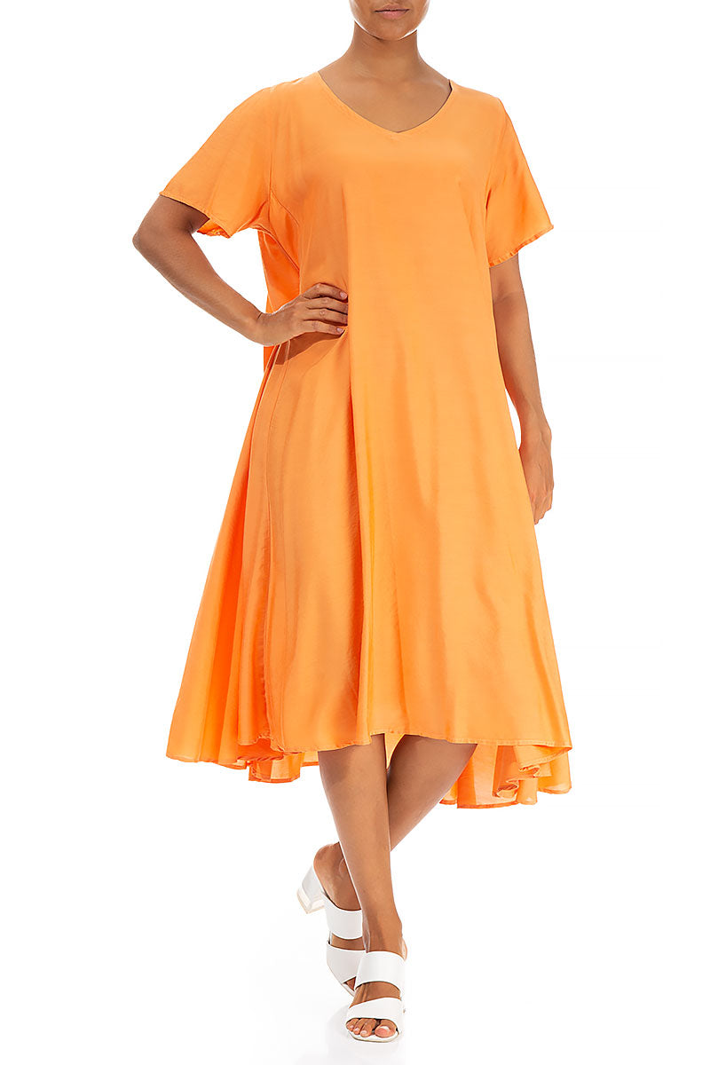 Flowy Neon Orange Silk Bamboo Dress 4