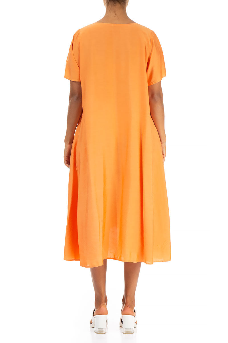 Flowy Neon Orange Silk Bamboo Dress 2