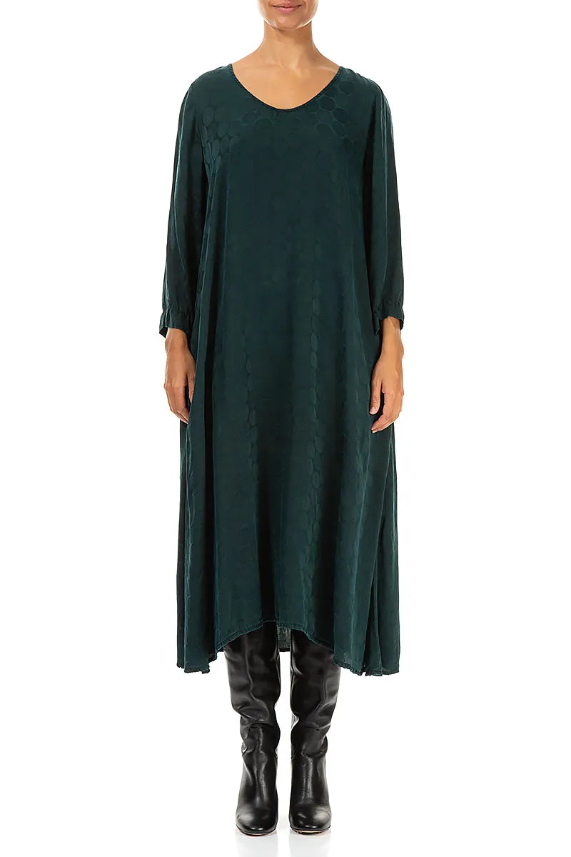 Robe fluide en soie texturée à motif paon rosette