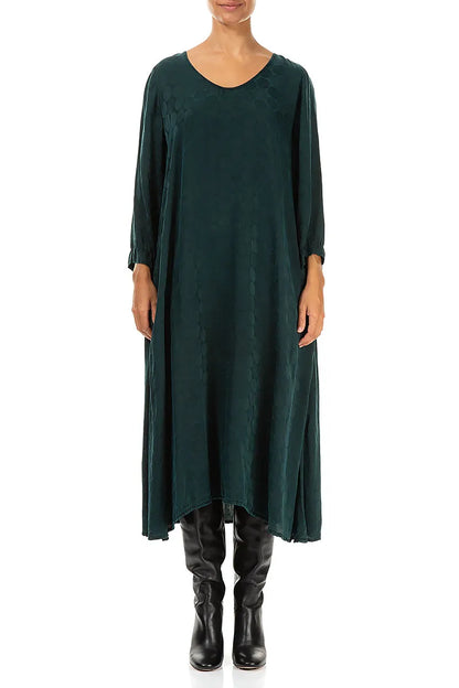 Robe fluide en soie texturée à motif paon rosette