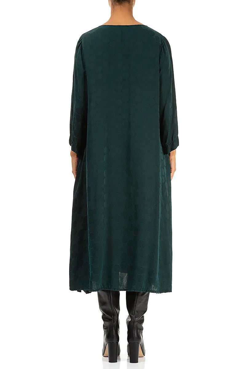 Robe fluide en soie texturée à motif paon rosette