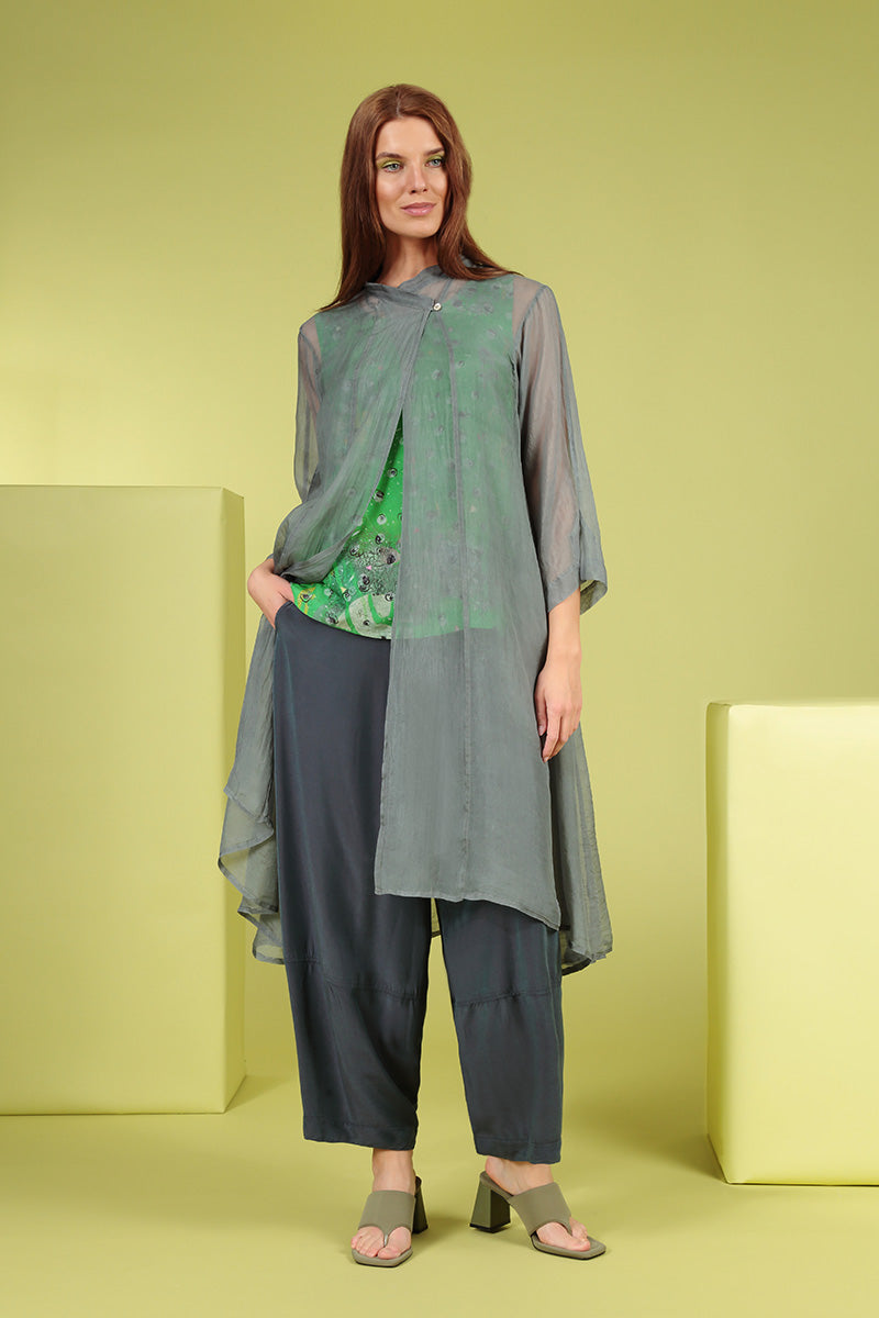 Flowy Grey Sage Silk Chiffon Jacket 7