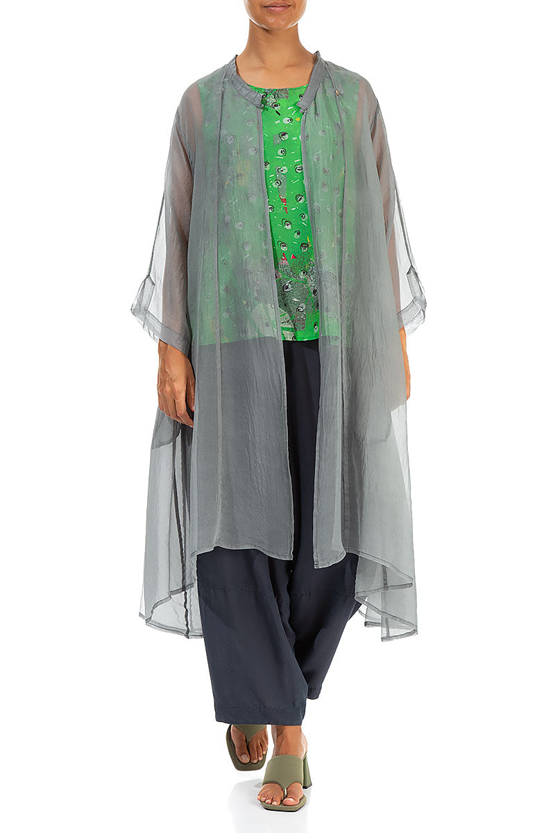 Flowy Grey Sage Silk Chiffon Jacket 5