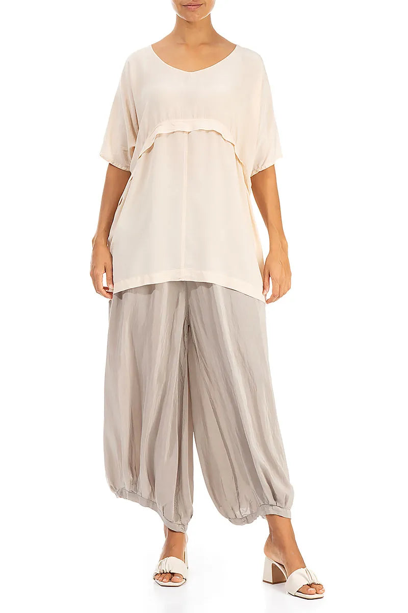 Flowy Beige Silk Bamboo Trousers 4