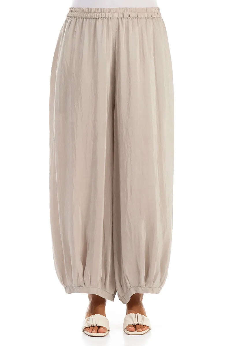 Flowy Beige Silk Bamboo Trousers 1