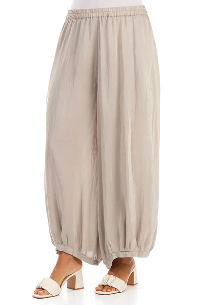 Flowy Beige Silk Bamboo Trousers 3