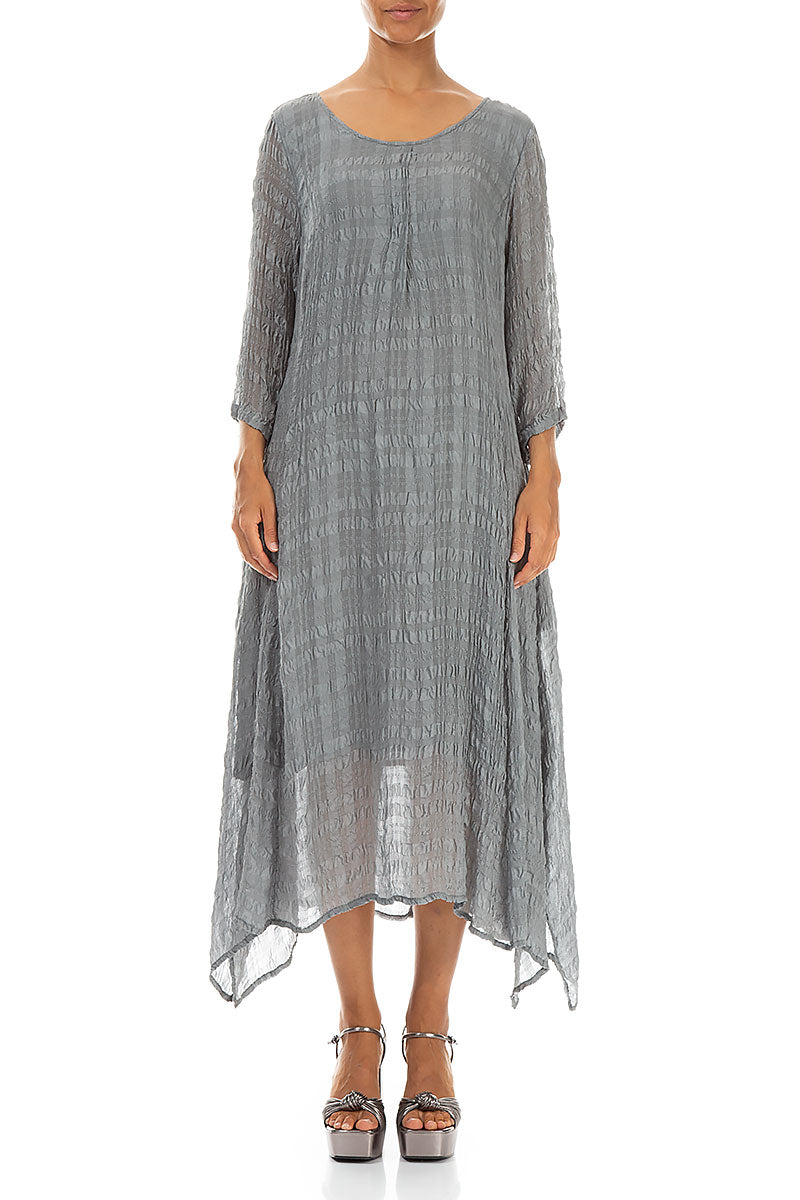Flowy Tie Up Storm Grey Textured Silk Dress 1