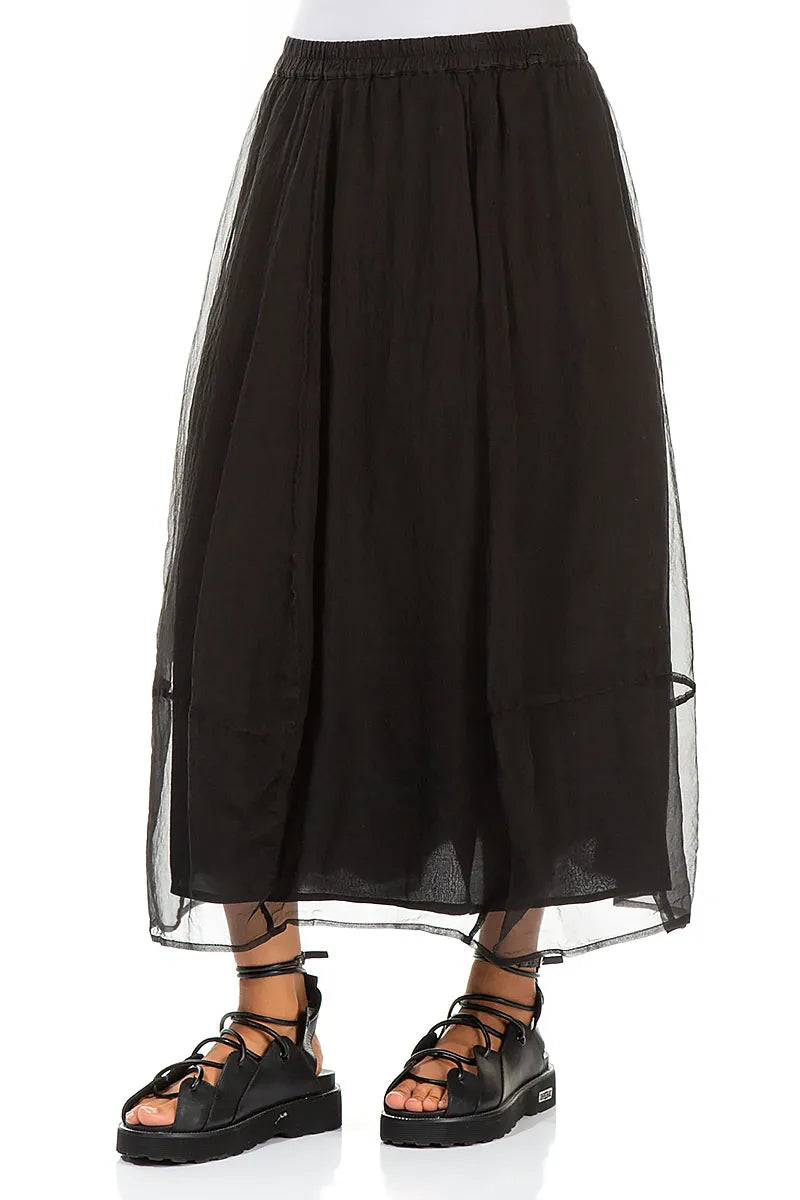 Jupe en mousseline de soie noire fluide