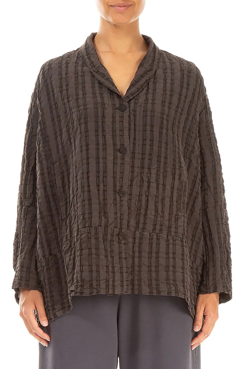 Forest Brown Checkered Linen Cotton Jacket