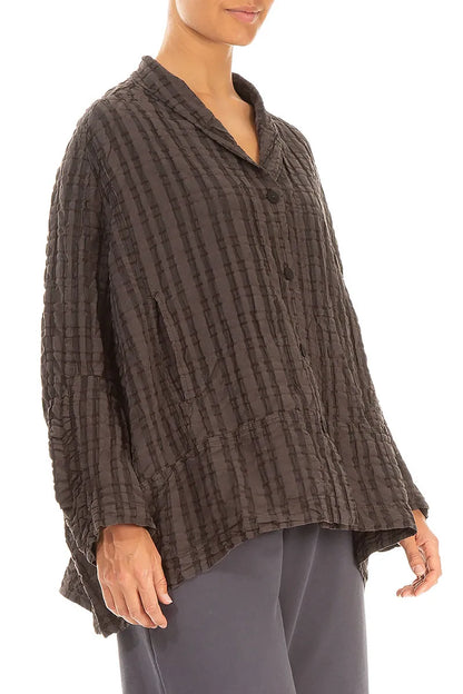 Forest Brown Checkered Linen Cotton Jacket