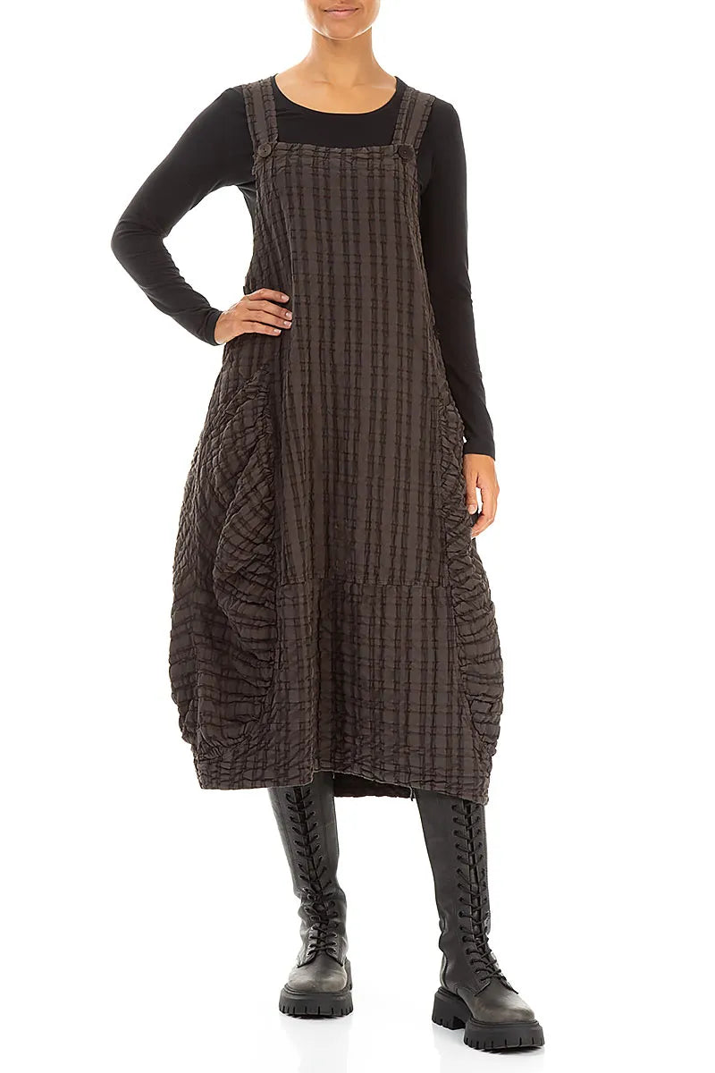 Robe chasuble en lin et coton à carreaux marron forêt
