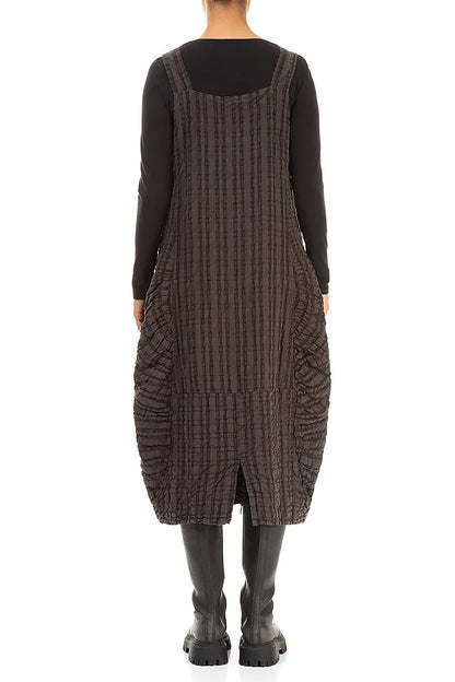 Robe chasuble en lin et coton à carreaux marron forêt