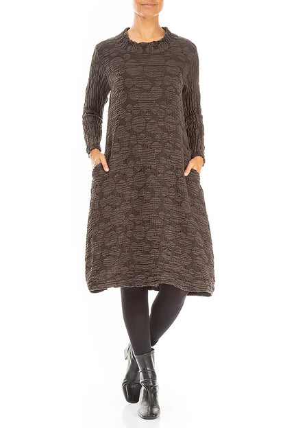 Forest Brown Circle Silk Linen Dress