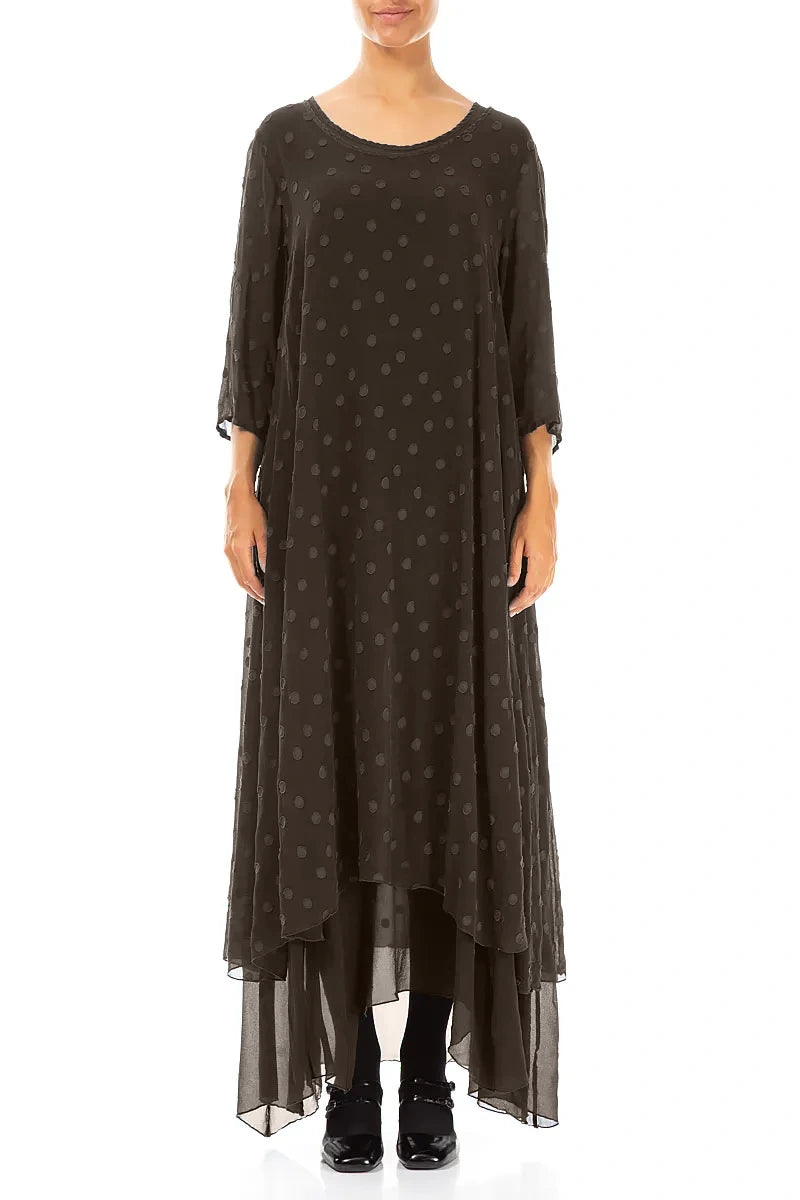 Forest Brown Dotty Silk Maxi Dress 1